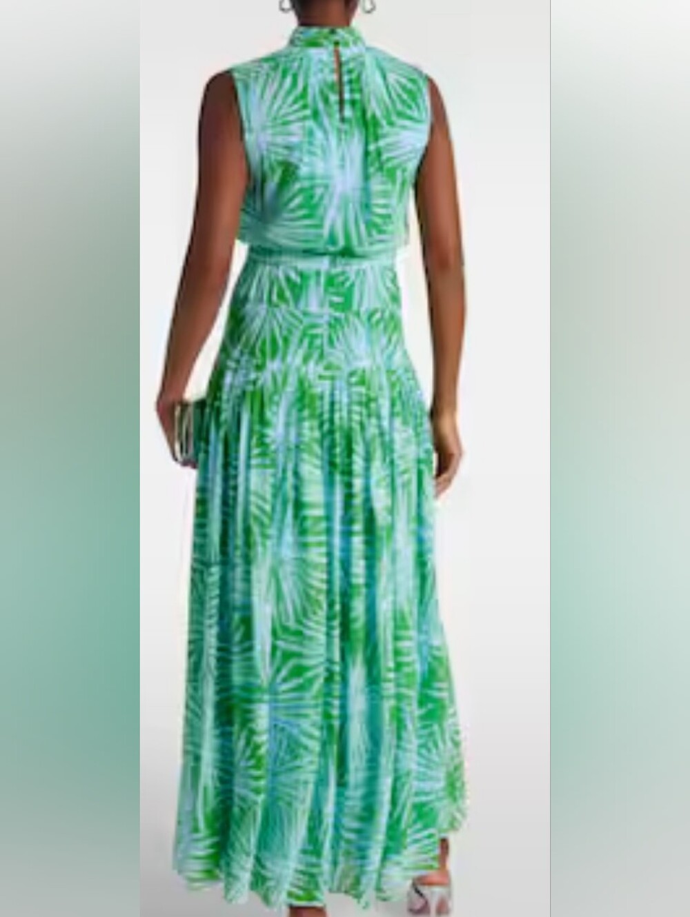 DVF  Diane Von Furstenburg Size 4 Green Palm Print Chiffon Maxi "Menon" Spring26 - Picture 2 of 15
